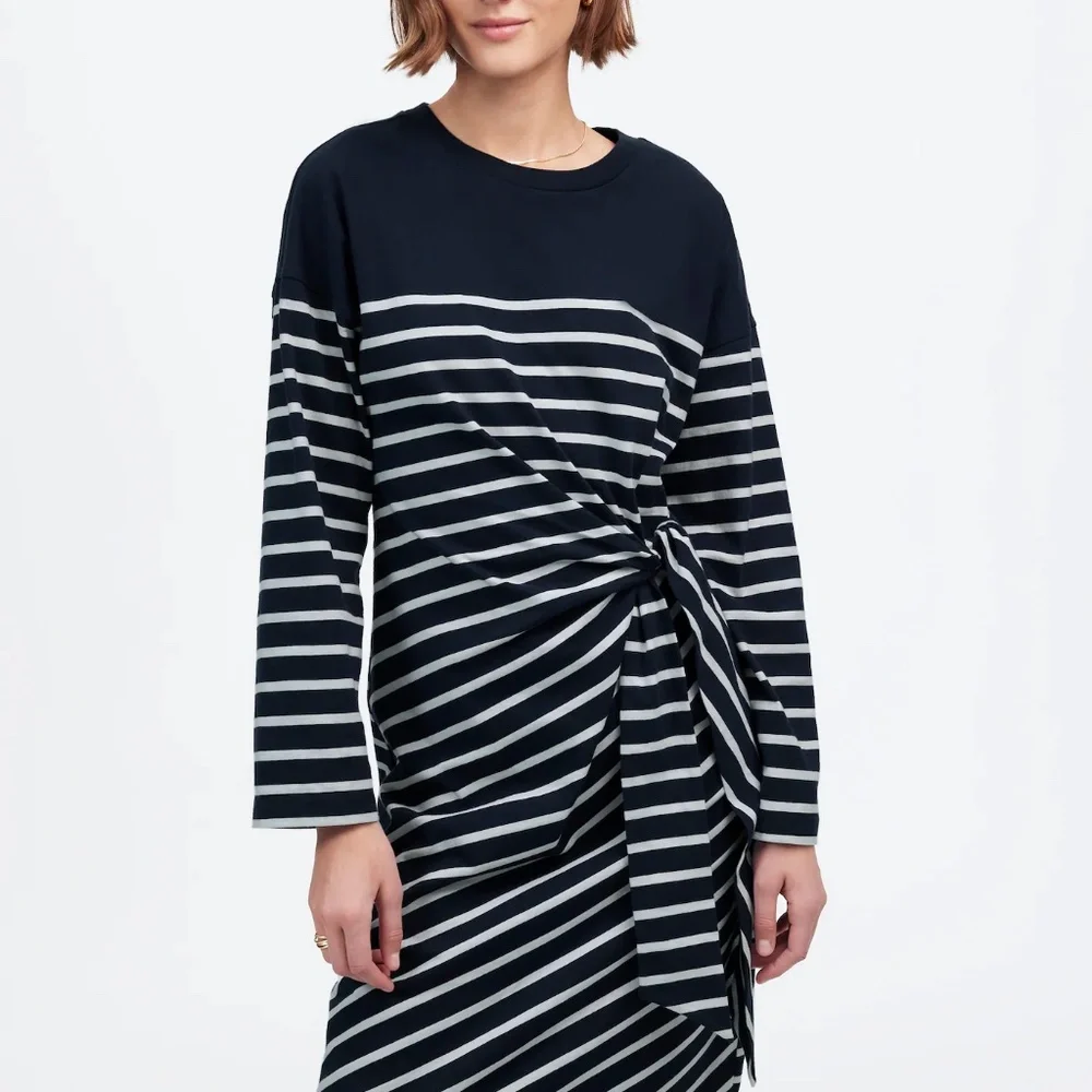 Madewell Side-Tie Knit Maxi Dress in‎ Stripe Size L - Picture 3 of 10